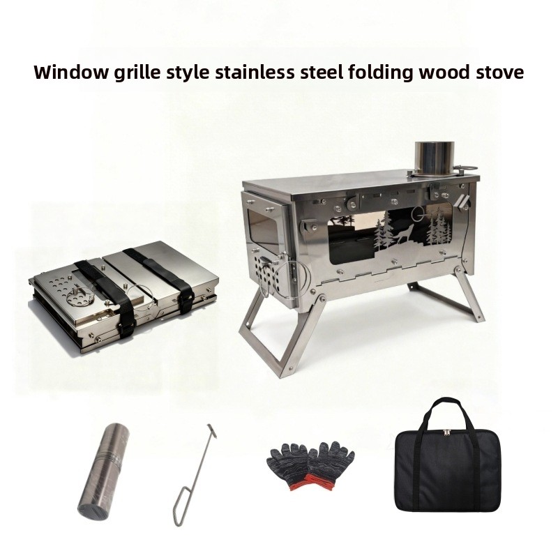 Foldable Backpack Small - ステンレス製折りたたみ式ポータブル薪ストーブBBQグリル、アウトドアテント、キャンプ、ハイキング、バックパック用暖房薪ストーブ、ファイヤーピット