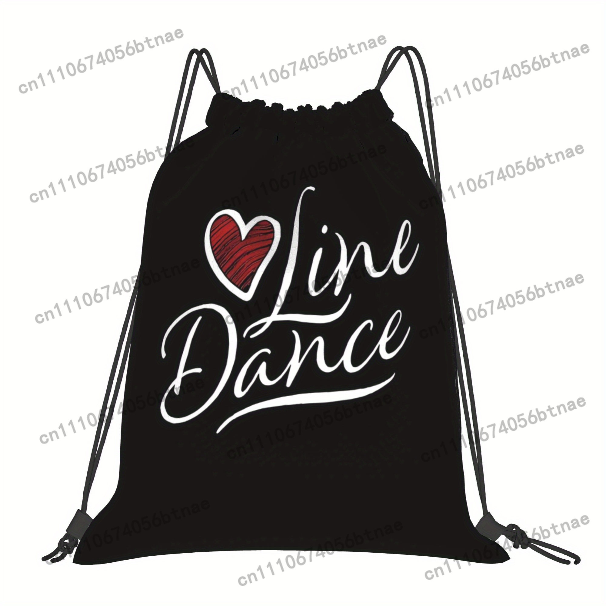 LOVE ラインダンス巾着バッグ - ブラックに白のハートと - Drawstring Gym Bag のレビューと価格
