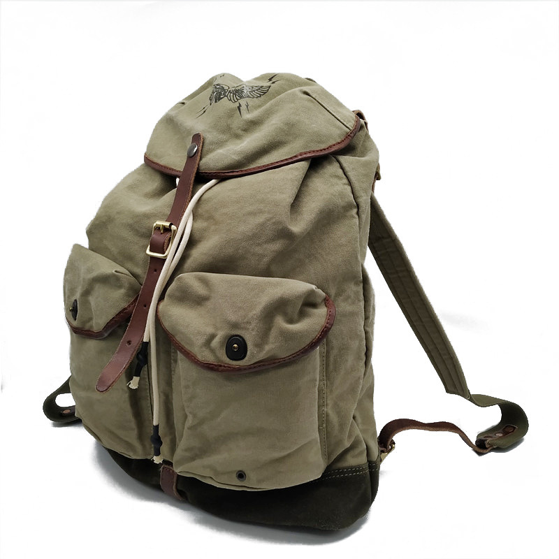 レトロアメリカン高密度キャンバスアウトドアクライミングバック - Canvas Backpack Casual のレビューと価格
