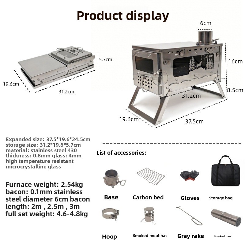 ステンレス製折りたたみ式ポータブル薪ストーブBBQグリル、ア - Foldable Backpack Small のレビューと価格