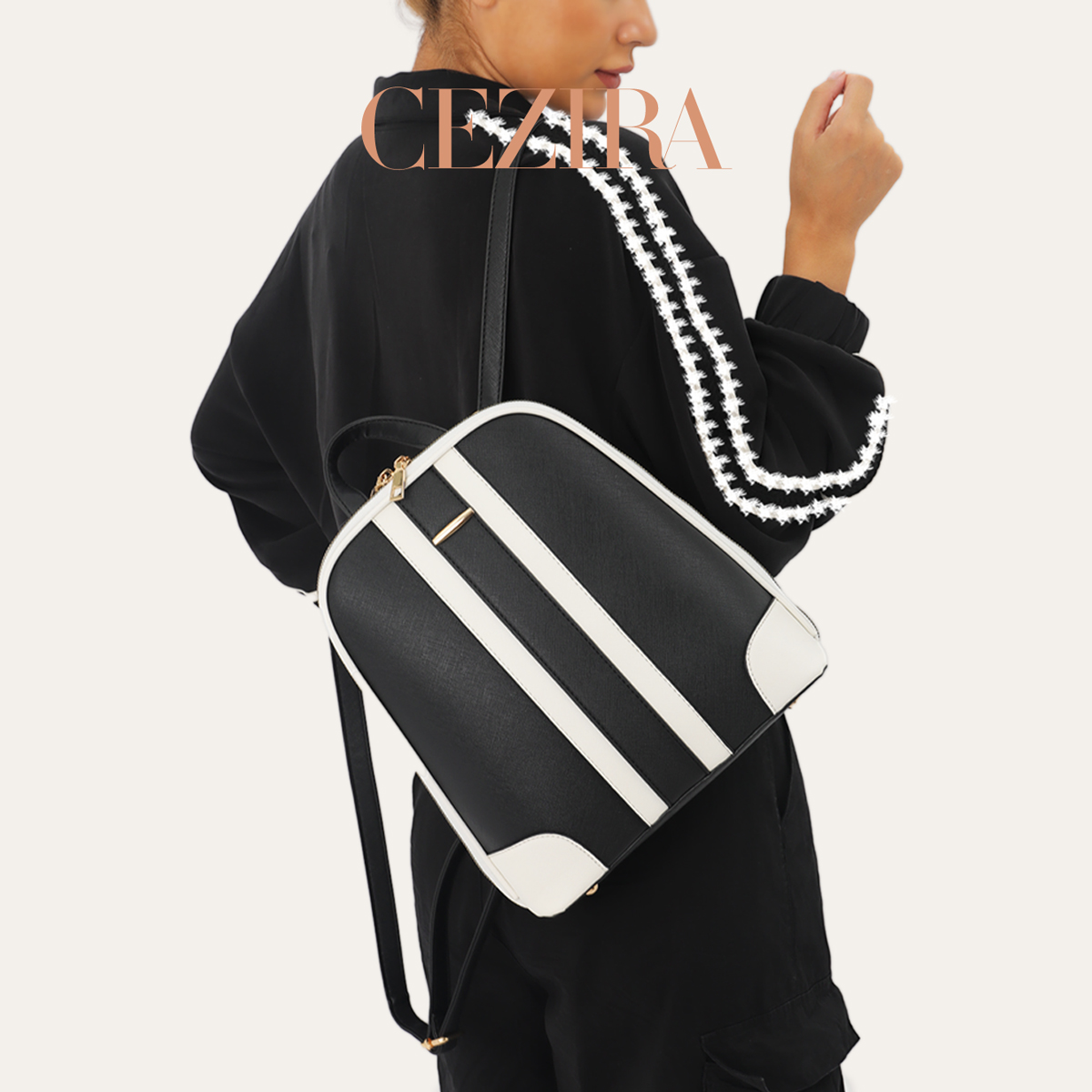 CR ファッション ストライプ パッチワーク バックパックセ - Fashion Backpack Women のレビューと価格